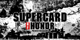 Logo for Supercard of Honor: Prediction Game in black-and-white grunge style, with a red 'OF' block.