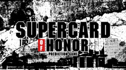 Logo for Supercard of Honor: Prediction Game in black-and-white grunge style, with a red 'OF' block.